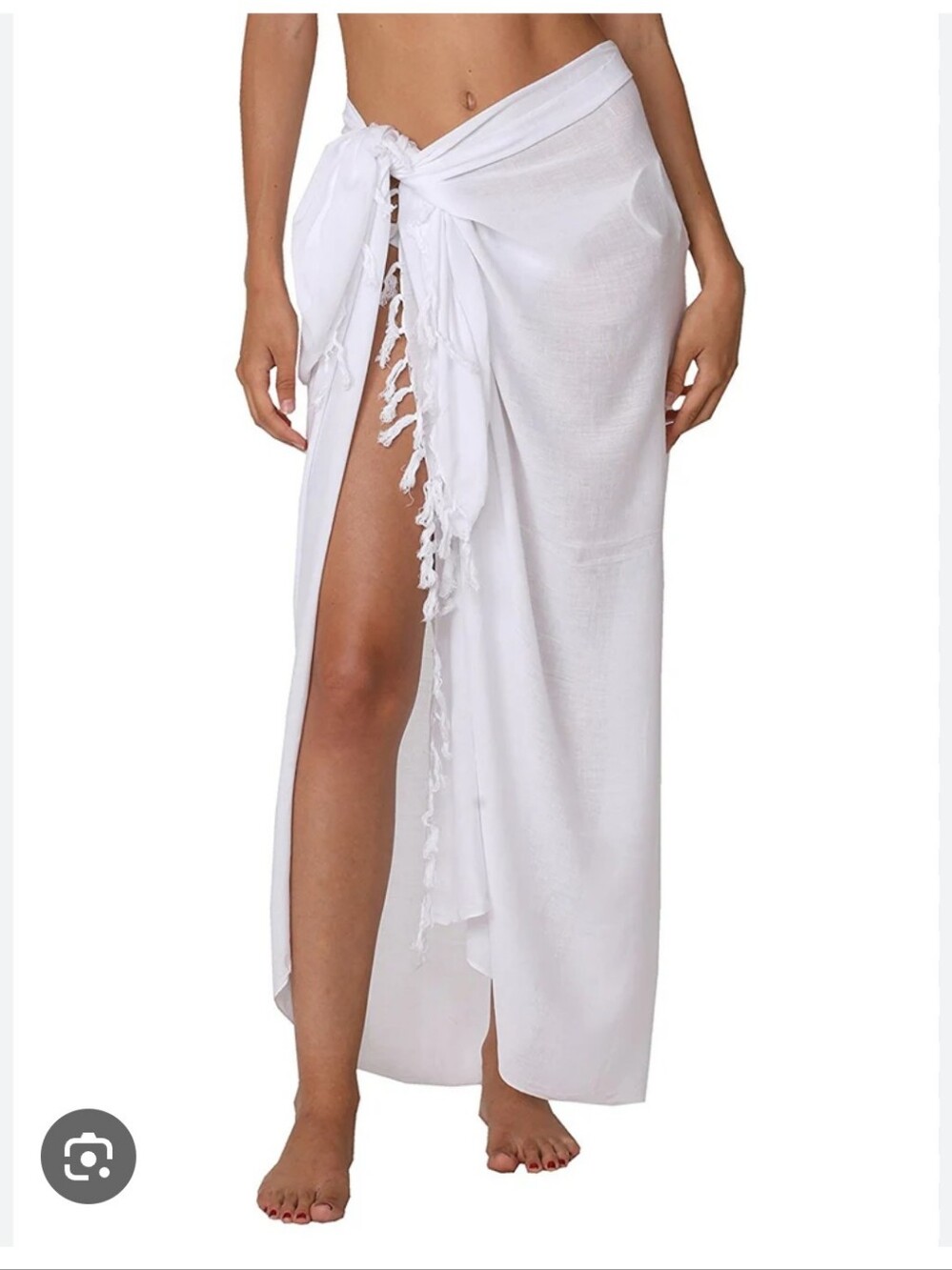 Ingear White Double Process Fringe Sarongs Beach Coverup With Coconut Buckle OS